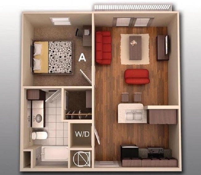 Mẫu thiết kế nhà chung cư 1 phòng ngủ
