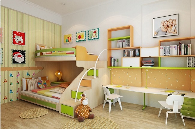 Mẫu thiết kế nội thất phòng trẻ em giường tầng