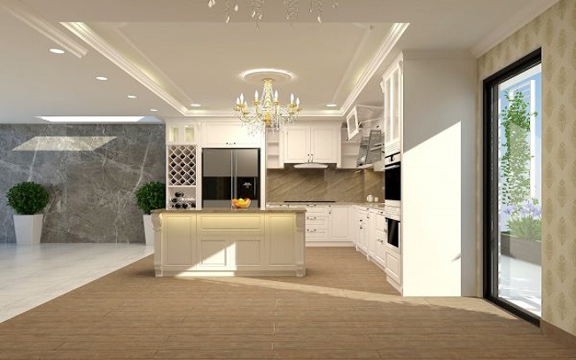 Thiết kế nội thất phòng bếp đẹp theo phong cách tân cổ điển cho anh Phong