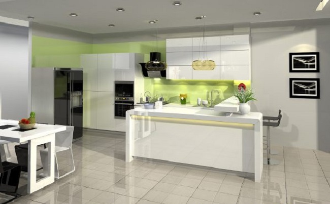 Thiết kế tủ bếp cao cấp tông màu trắng cho nhà chị Lan quận 2
