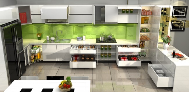 Thiết kế tủ bếp cao cấp tông màu trắng cho nhà chị Lan quận 2 TPHCM