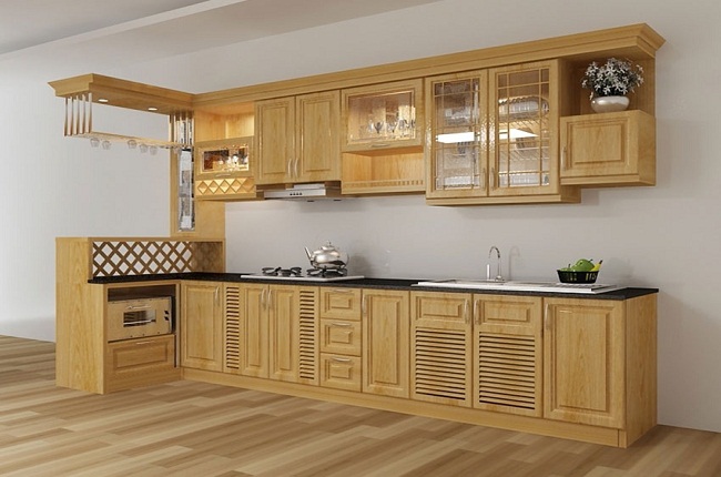 Tủ bếp gỗ chữ L cho nhà chung cư