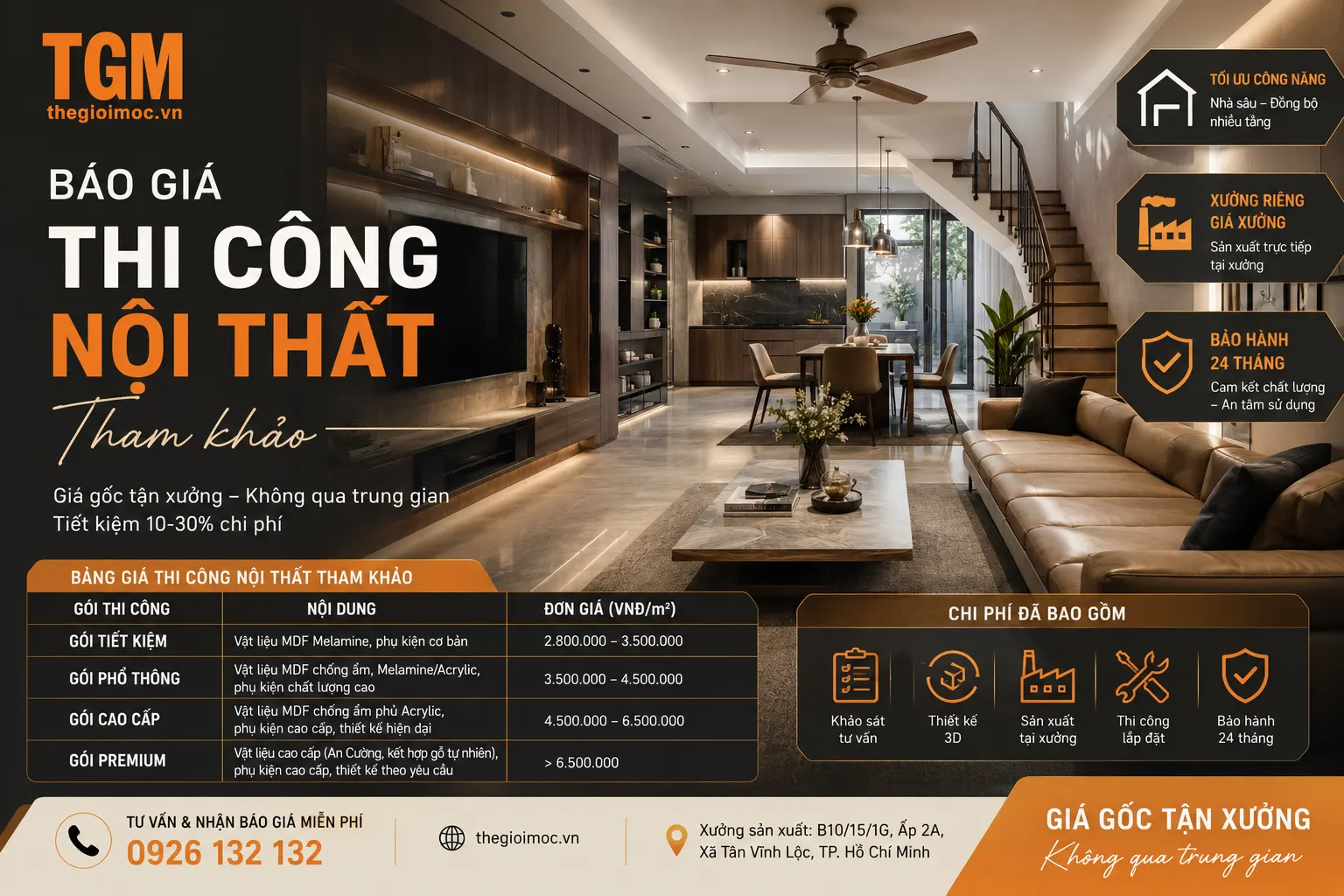 Báo giá thi công nội thất trọn gói