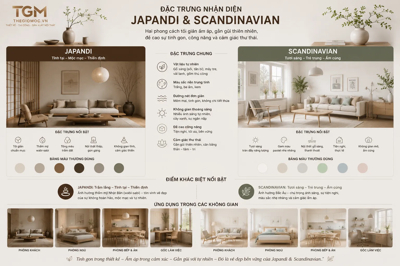 Đặc trưng nhận diện phong cách nội thất japandi va scandinavian