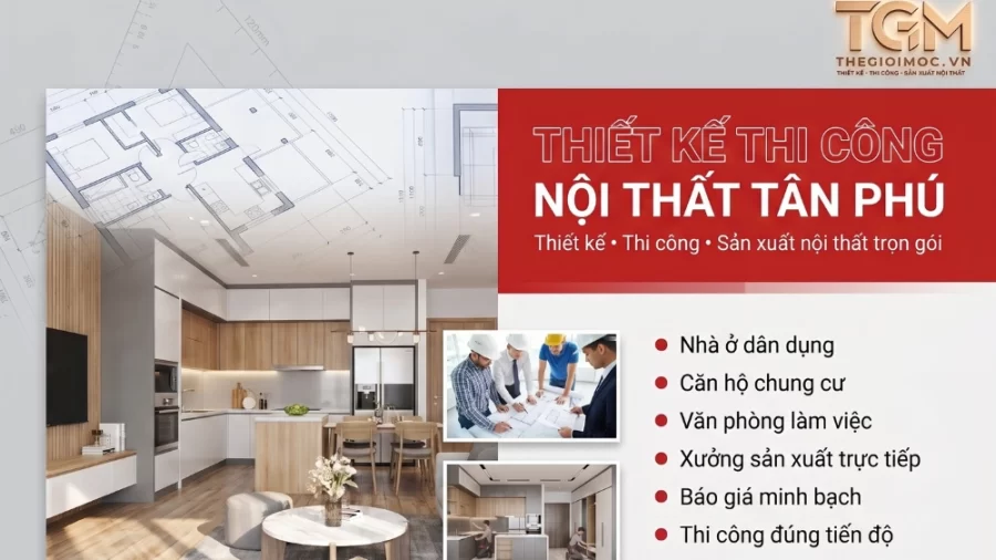 Thiết kế thi công nội thất Tân Phú – Trọn gói, giá xưởng