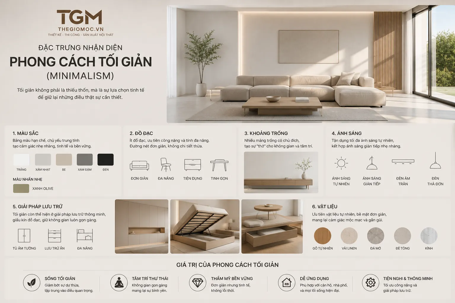 Bố trí thiết kế nội thất tối giản với phong cách minimalism