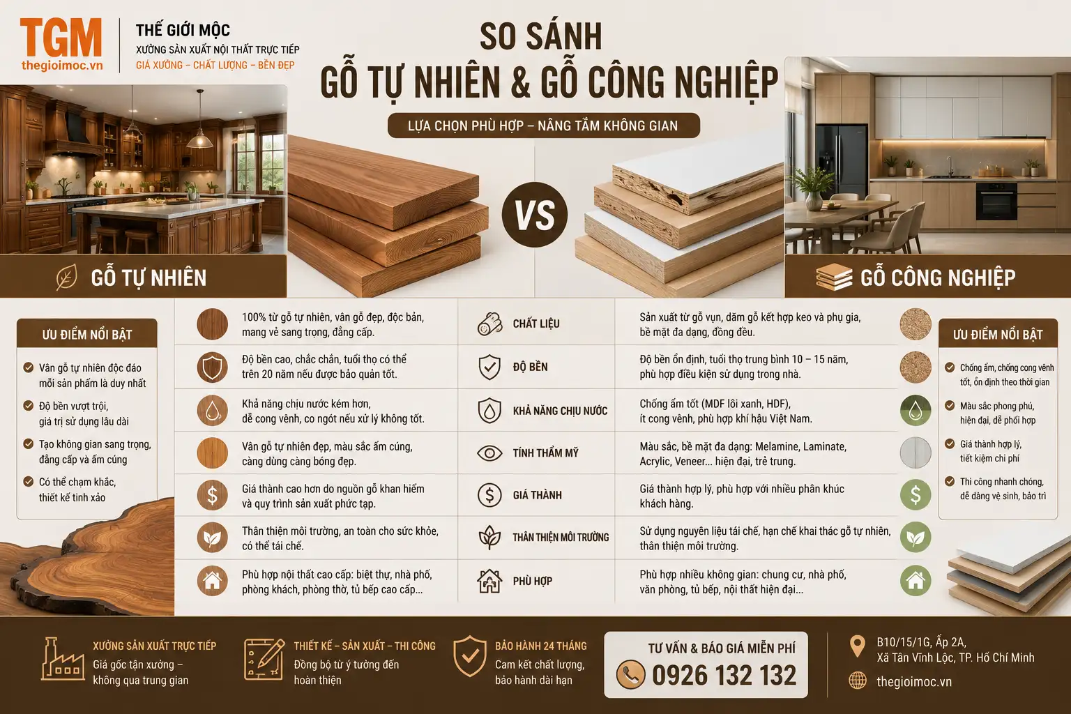 so sánh gỗ tự nhiên và gỗ công nghiệp