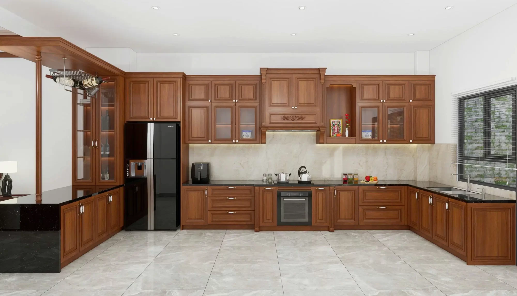 Mẫu tủ bếp gỗ đỏ đẹp