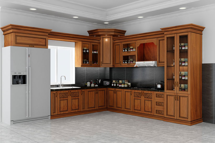 Tủ bếp gỗ gõ đỏ tự nhiên