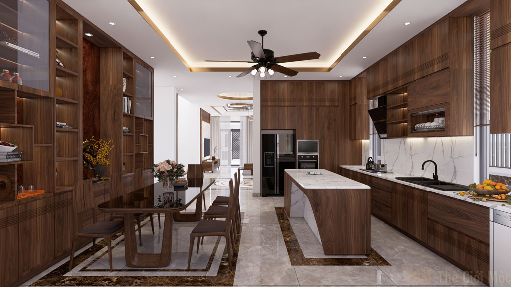 Tủ bếp gỗ óc chó cao cấp