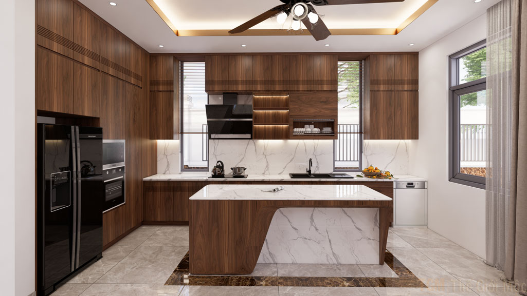 Tủ bếp gỗ óc chó sang trọng