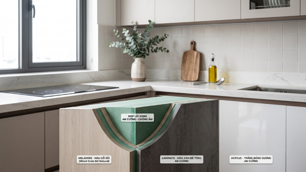 Tủ bếp MDF lõi xanh chống ẩm An Cường