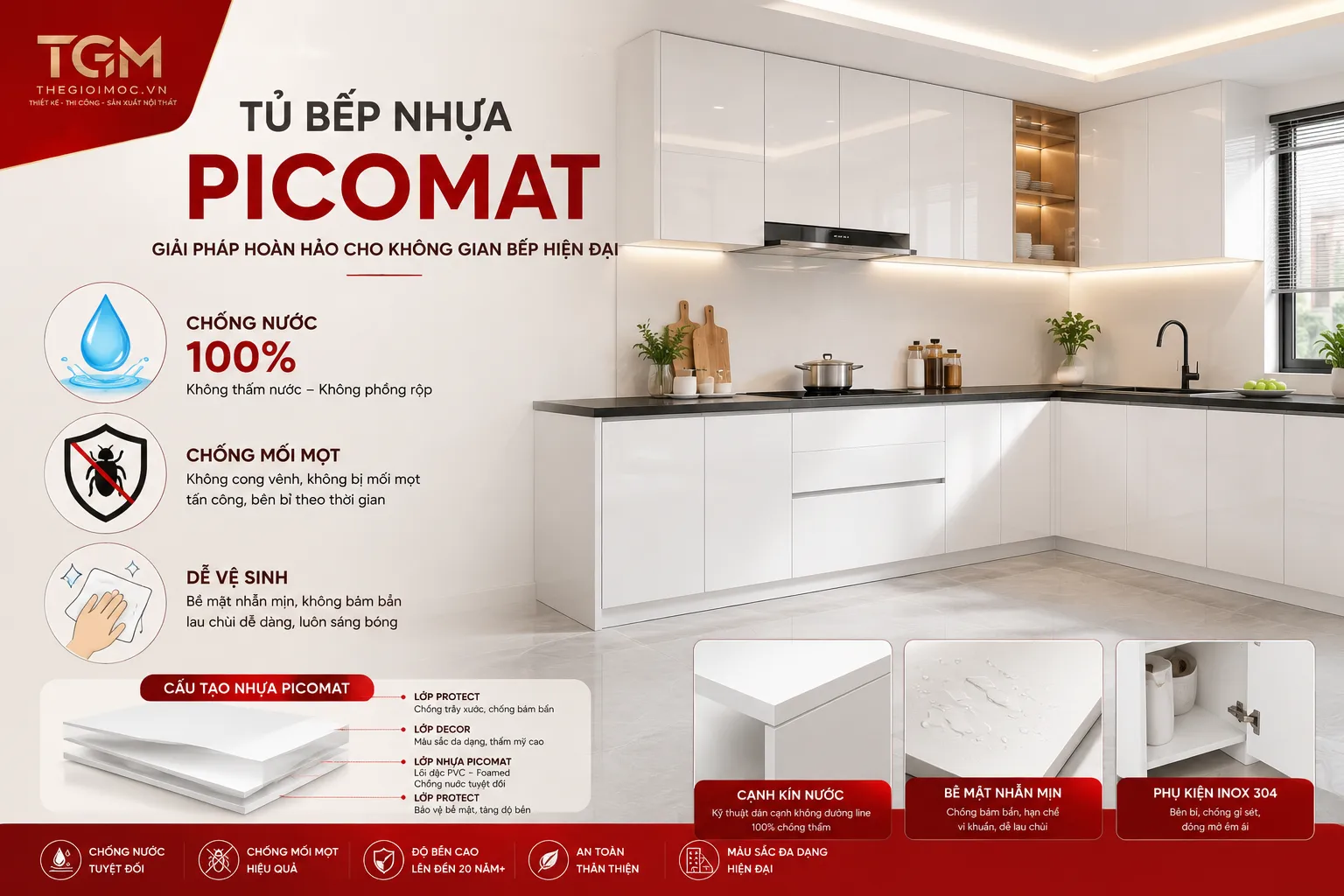 Tủ bếp nhựa Picomat chống nước