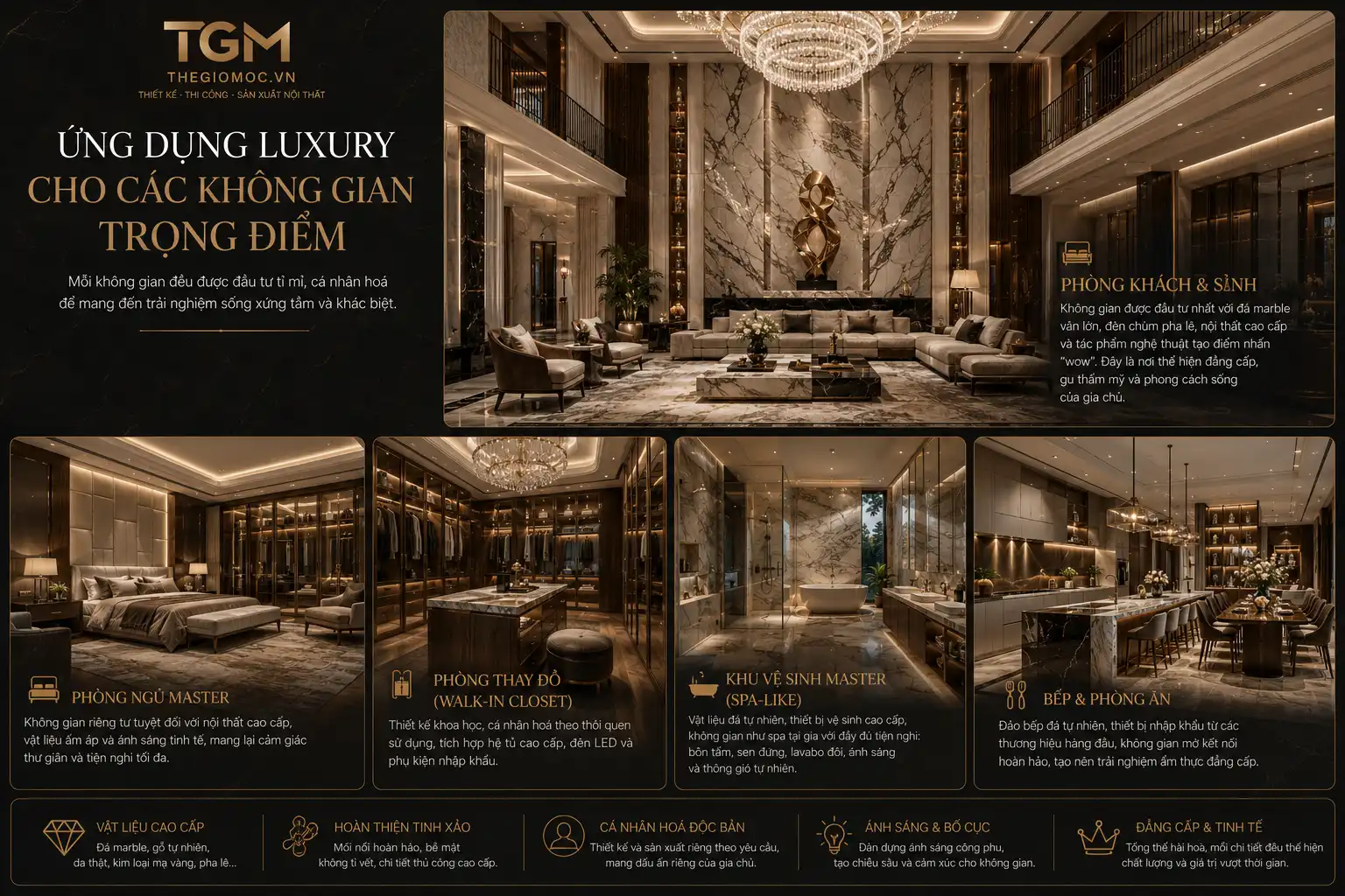 ứng dụng phong cách thiết kế luxury cho các không gian