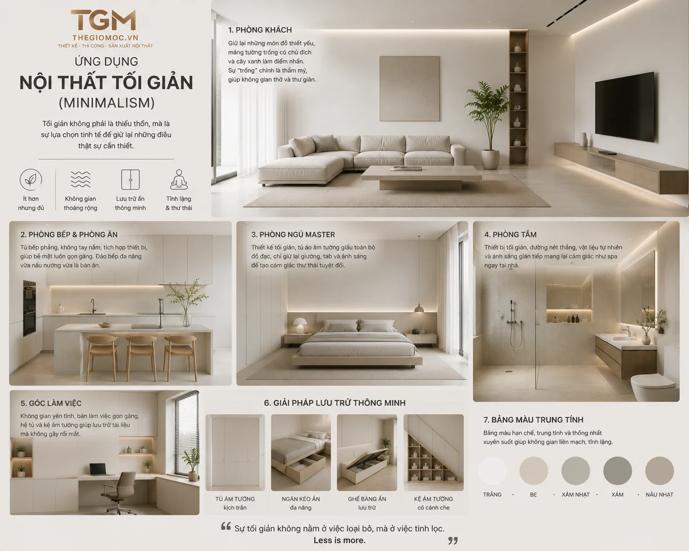 Ứng dụng thiết kế tôi giản (minimalism) cho các không gian