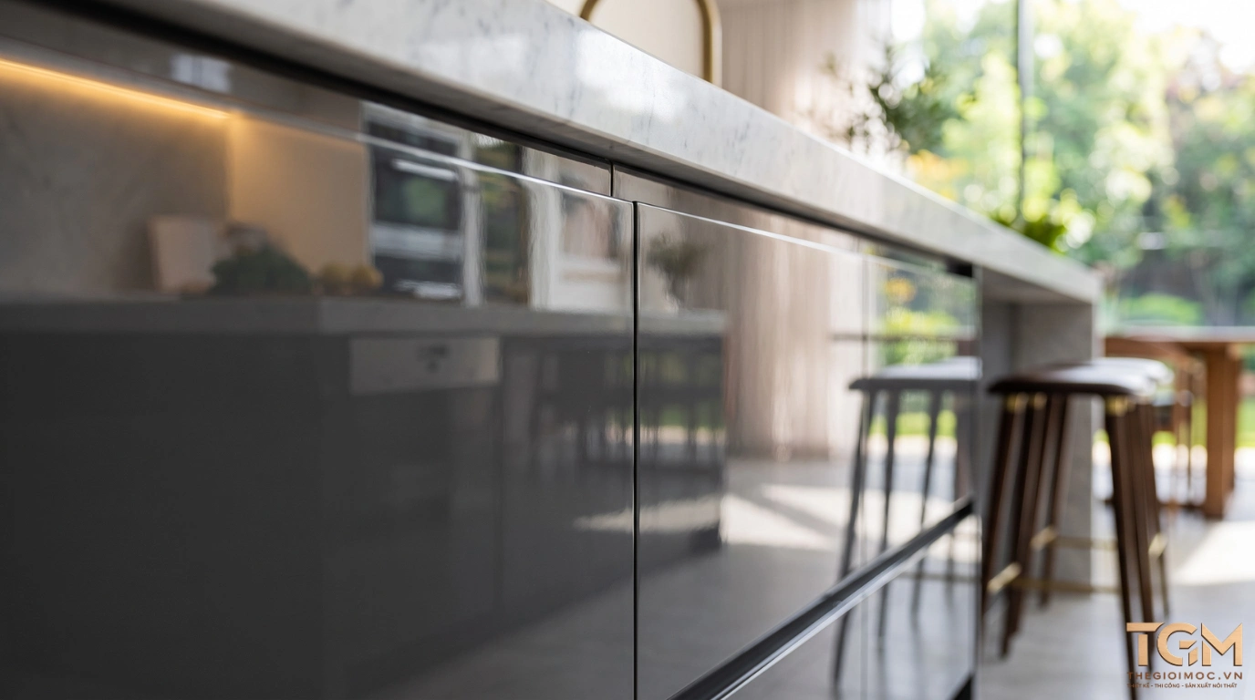 Báo giá tủ bếp Acrylic cốt MDF lõi xanh chống ẩm An Cường