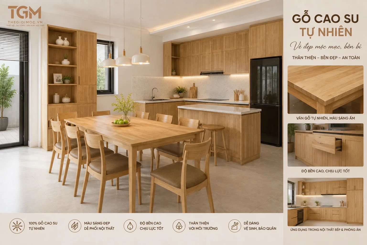 Gỗ Cao Su tự nhiên làm nội thất