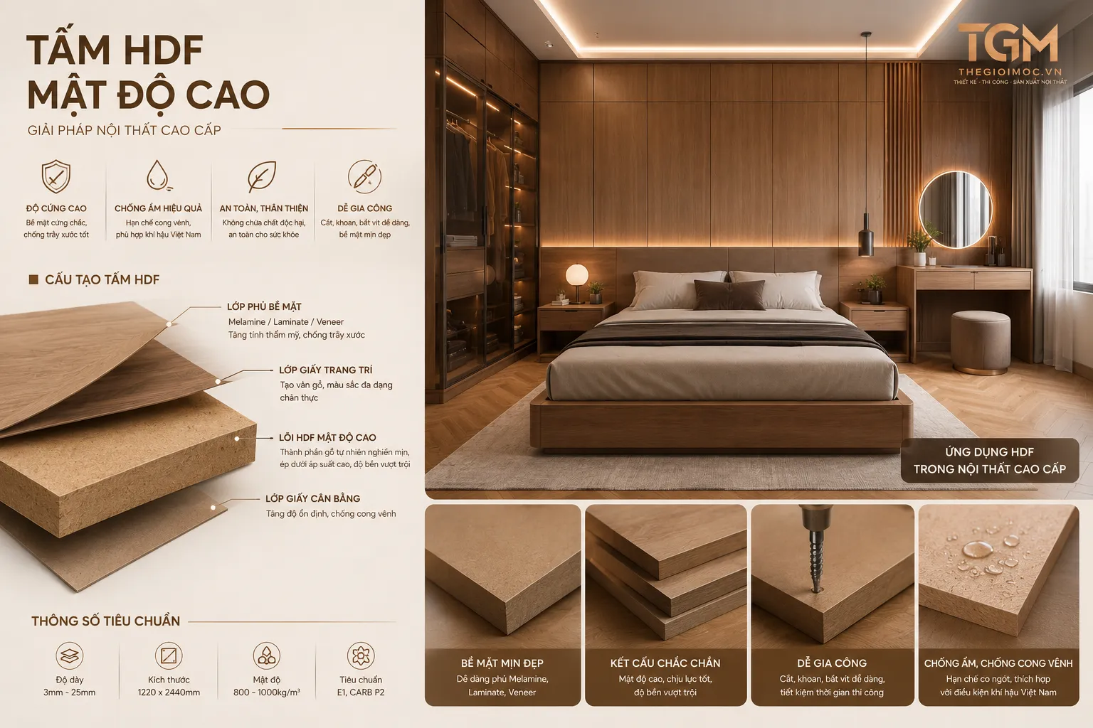 Gỗ HDF làm nội thất cao cấp