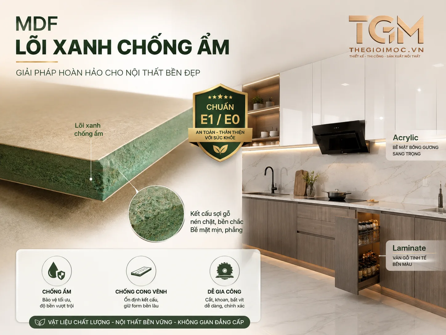 Gỗ MDF lõi xanh chống ẩm