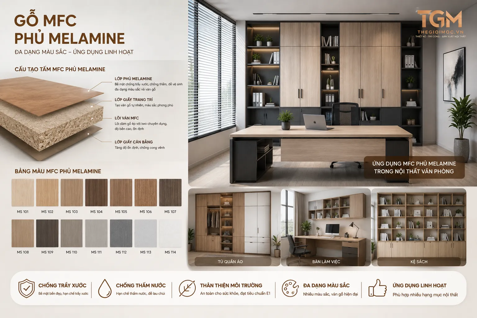 Gỗ MFC phủ Melamine làm nội thất