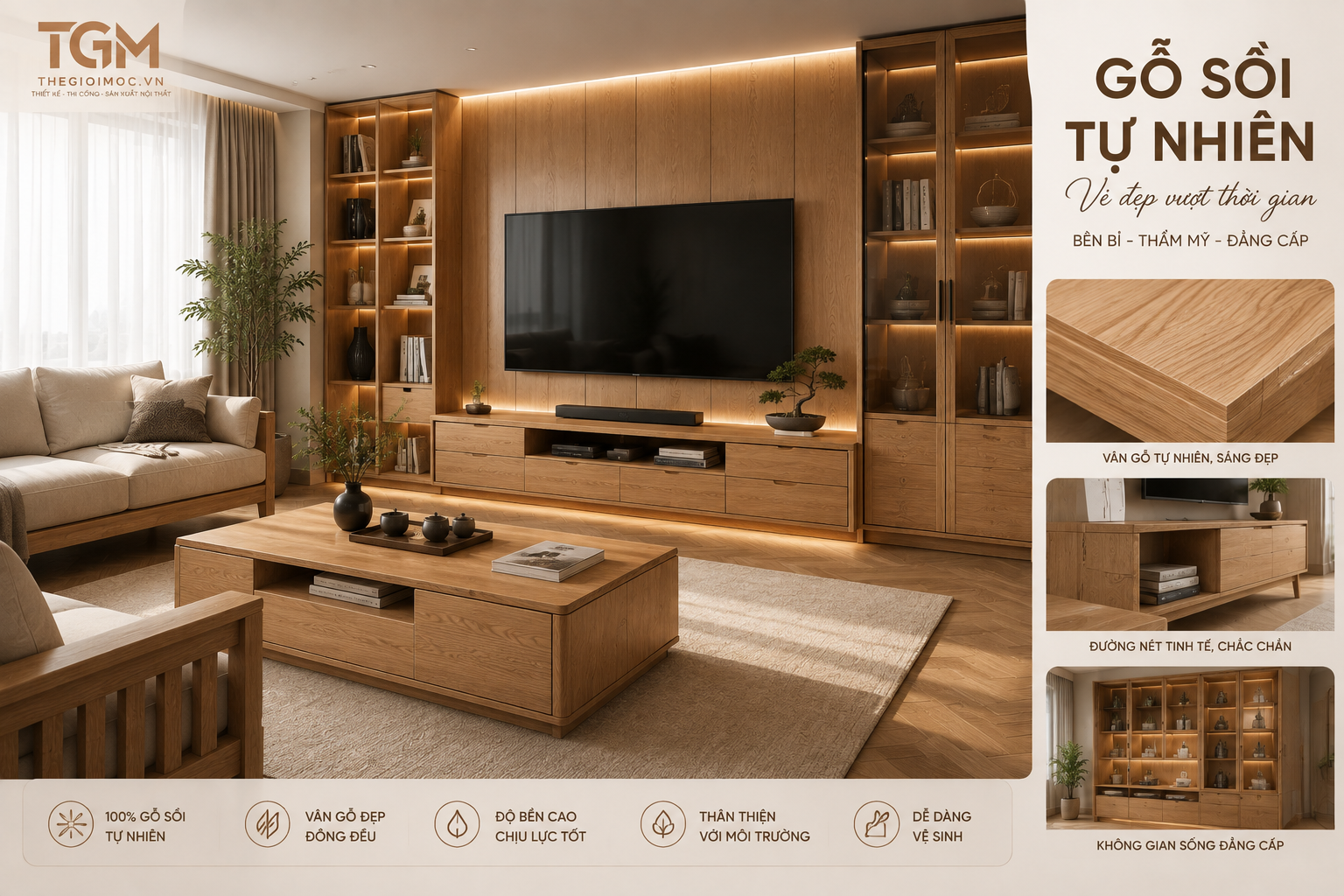 Gỗ Sồi tự nhiên làm nội thất