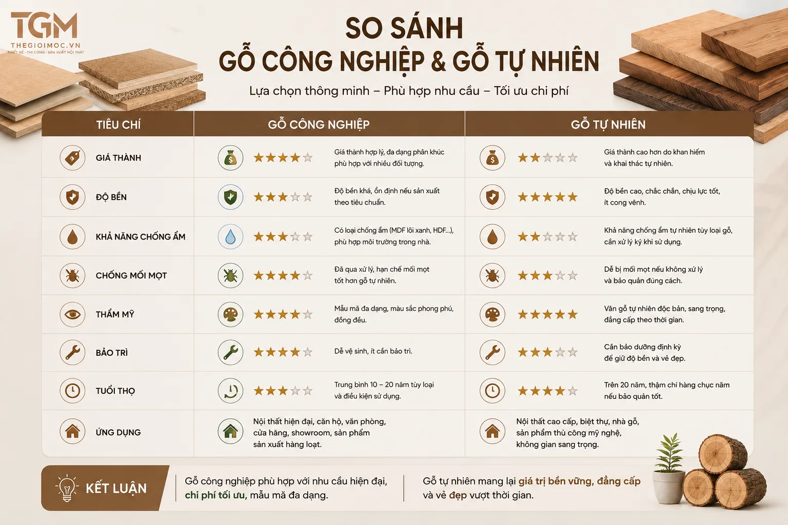 So sánh gỗ công nghiệp và gỗ tự nhiên