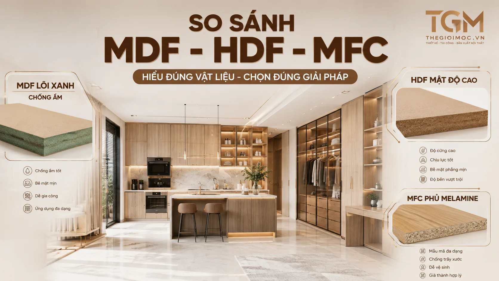 So sánh MDF HDF và MFC làm nội thất
