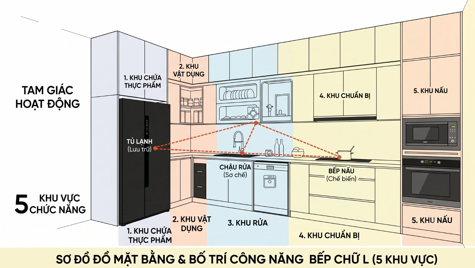 Công năng tủ bếp là gì? Cách bố trí đúng chuẩn và kích thước